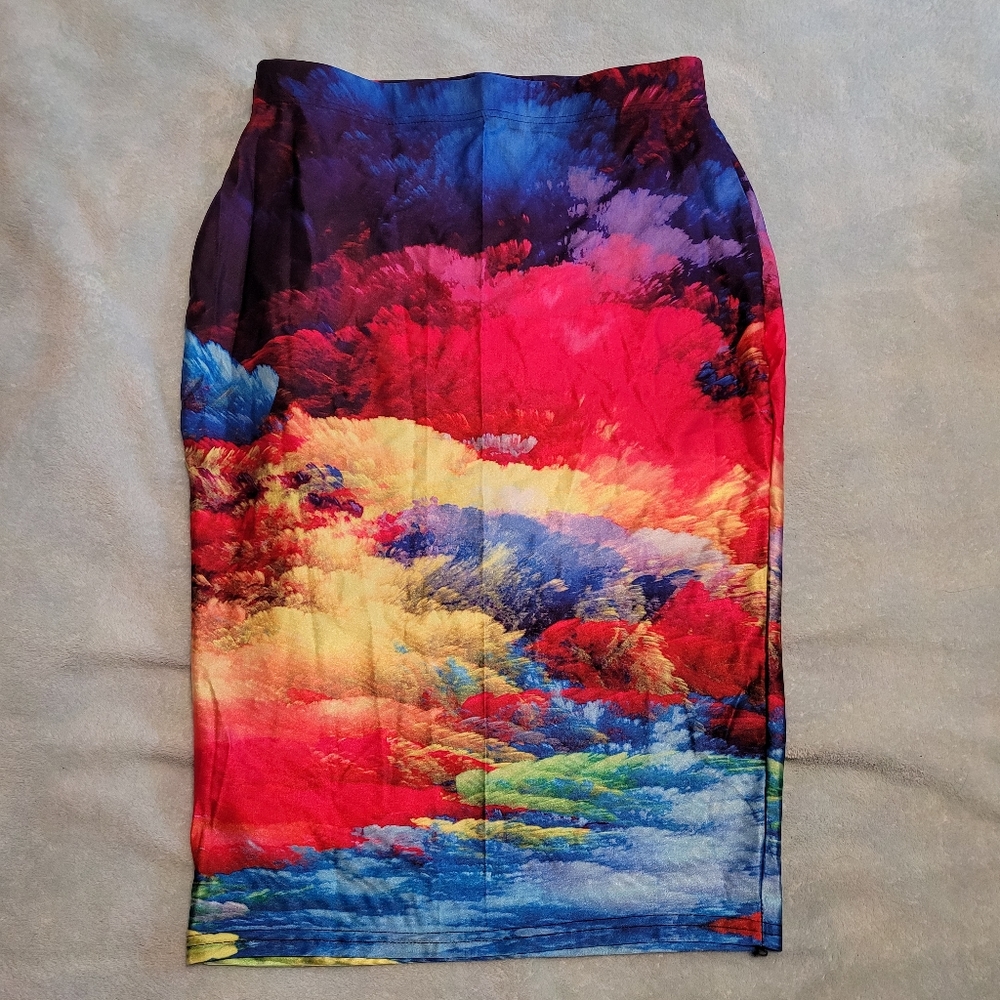Colorful Rainbow Landscape Stretch Pencil Skirt, size XL